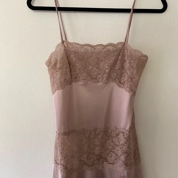 Vintage 1970s Diane Vin Furstenberg Mauve Lace Boho Slip XS romantic - Picture 2 of 10